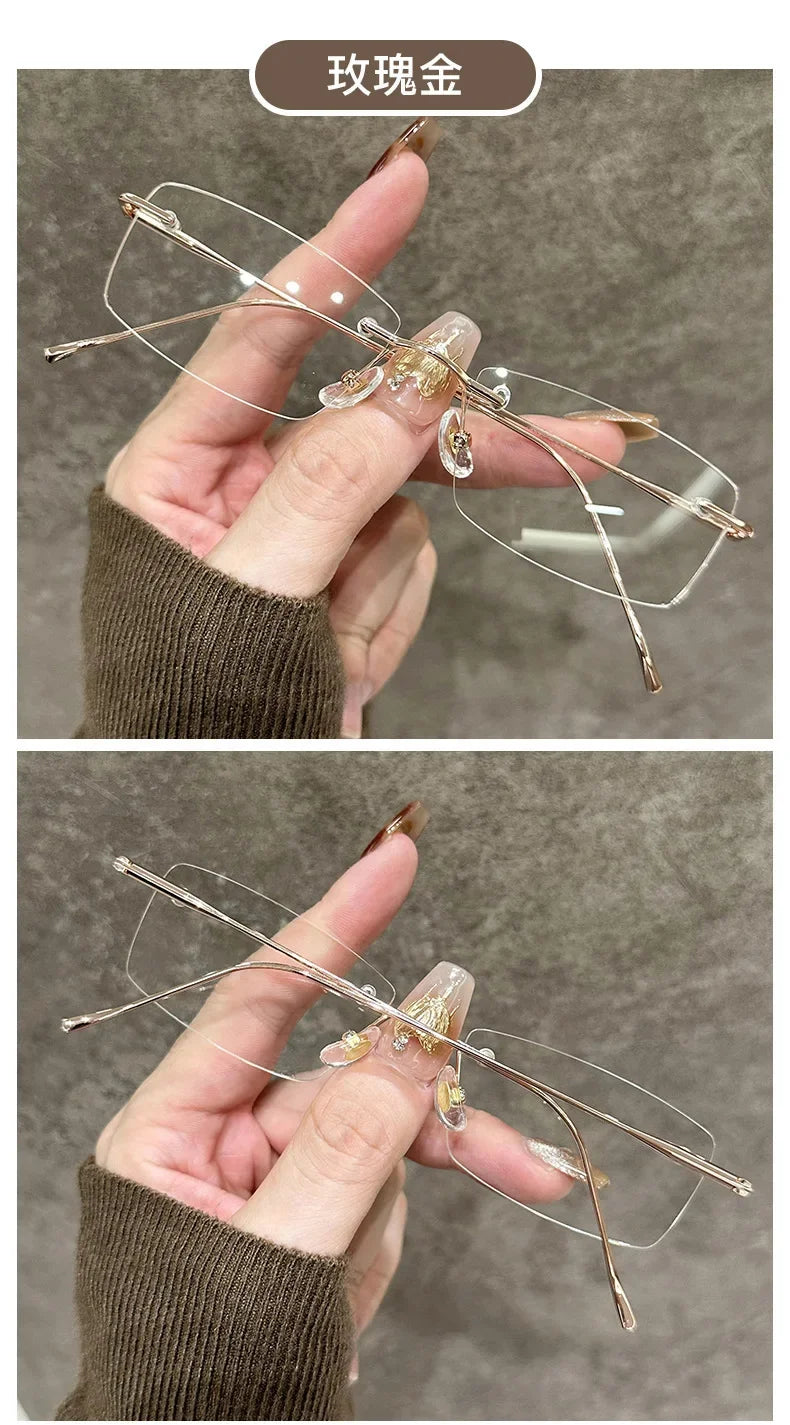 Luxury Rimless Myopia Glasses for Women Men Ultralight Near Sight Glasses Blue Light Blocking Eye Protection Eyeglasses 0 To-4.0