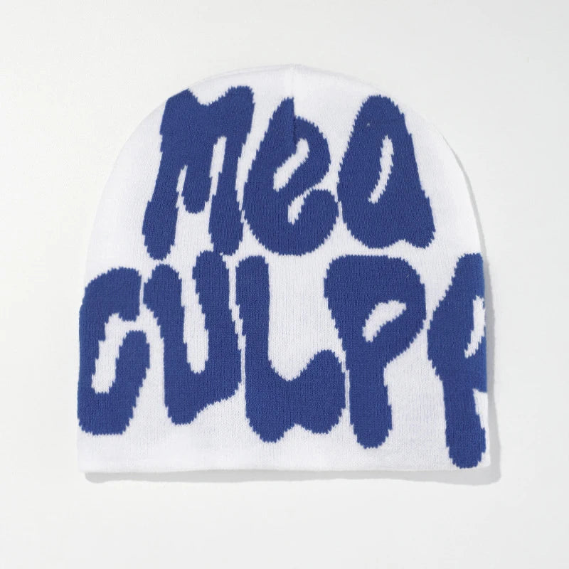 Women's "MEA CULPA" Hip Hop Knit Cap Unisex Y2K Cold Hat Men's Fashion Stretch Thermal Beanie