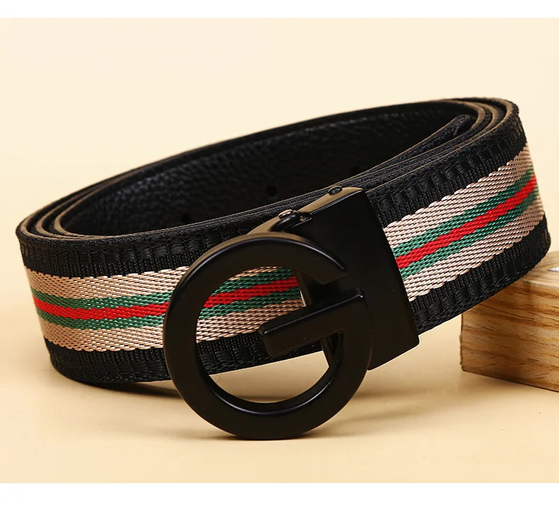 Luxury-sleek designer style G-shaped canvas belt for fashionable and durable high-quality jeans. Men's and women's casual leathe