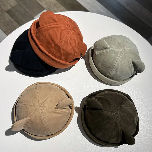 1PC Unisex Landlord Hat Vintage Dome Melon Brimless Beanie Cap Fashion Bears Ears Iron Hoop Solid Color Hats Hip Hop Docker Caps