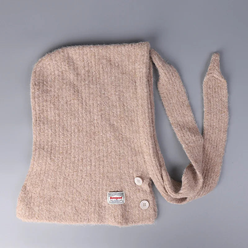 Korean Knitted Balaclava Hat Women's Winter Warm Scarf Integrated Hooded Scarf Knitted Wool Beanie Cap