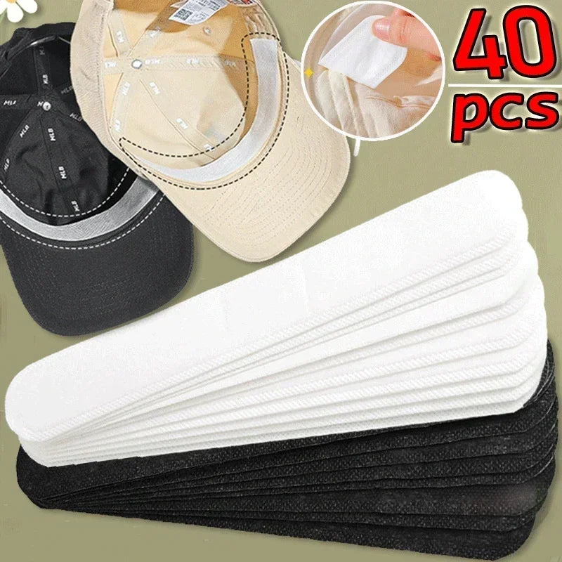 40PCS Hat Sweat Absorber Stickers Summer Cap Liner Bands Sweatband Visor Hats Size Reducer Adhesive Sweat Absorbing Strips Pads