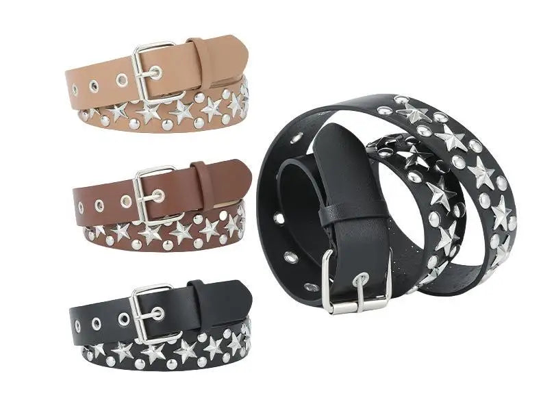 Silver Star Rivet Belt Unisex Fashion Trendy All-Match Jeans Accessories Girdle Hip Hop Punk Y2k Girls Black Pu Waistband