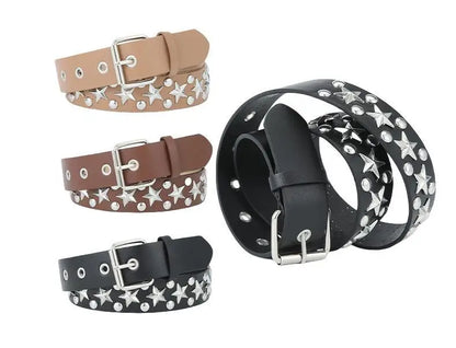 Silver Star Rivet Belt Unisex Fashion Trendy All-Match Jeans Accessories Girdle Hip Hop Punk Y2k Girls Black Pu Waistband