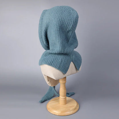 Korean Knitted Balaclava Hat Women's Winter Warm Scarf Integrated Hooded Scarf Knitted Wool Beanie Cap