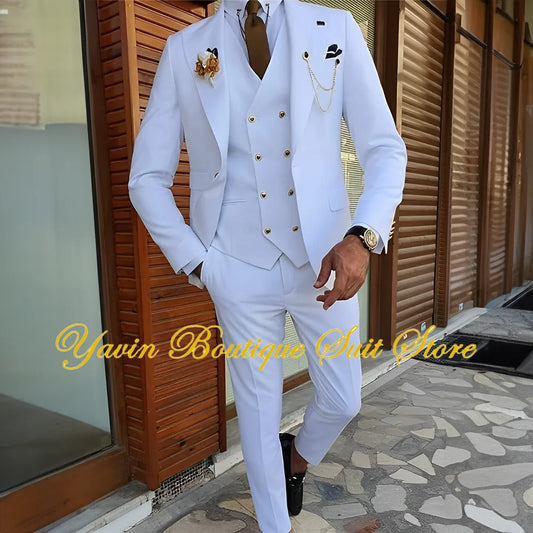 Men's Suit 3-piece Formal Blazer Pants Vest Wedding Groom Tuxedo Customized Elegant Men's Suits