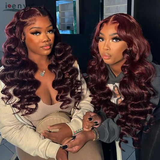 Colored Red Loose Deep Wave Human Hair Wigs Hd Transparent 13X6 Lace Frontal Wigs Prepluck 99J Burgundy Body Wave Lace Front Wig