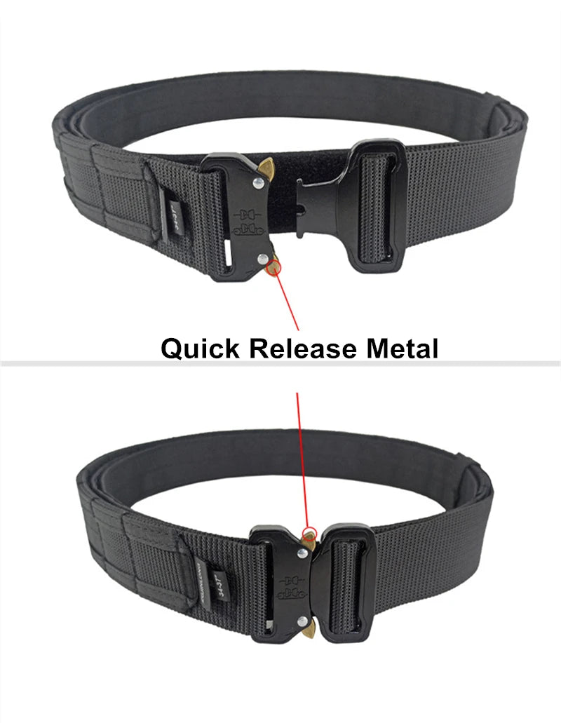 5cm Men Tactical Belt with Inner, Metal Buckle Quick Release Laser Cut MOLLE Combat Two in One Battle Belt