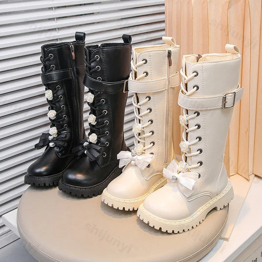 Autumn Children Knee Length Boots New 2025 British Girls Princess Boots Kids Zipper Comfortable Non Slip Solid Color Long Boots