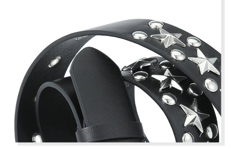 Silver Star Rivet Belt Unisex Fashion Trendy All-Match Jeans Accessories Girdle Hip Hop Punk Y2k Girls Black Pu Waistband