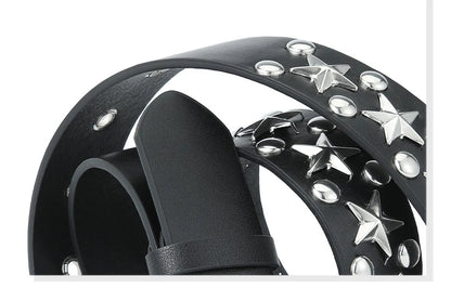 Silver Star Rivet Belt Unisex Fashion Trendy All-Match Jeans Accessories Girdle Hip Hop Punk Y2k Girls Black Pu Waistband