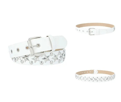 Silver Star Rivet Belt Unisex Fashion Trendy All-Match Jeans Accessories Girdle Hip Hop Punk Y2k Girls Black Pu Waistband