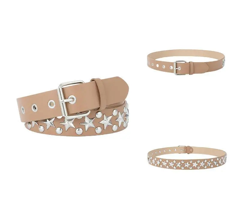 Silver Star Rivet Belt Unisex Fashion Trendy All-Match Jeans Accessories Girdle Hip Hop Punk Y2k Girls Black Pu Waistband