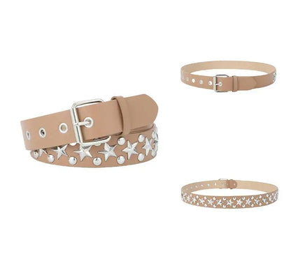 Silver Star Rivet Belt Unisex Fashion Trendy All-Match Jeans Accessories Girdle Hip Hop Punk Y2k Girls Black Pu Waistband