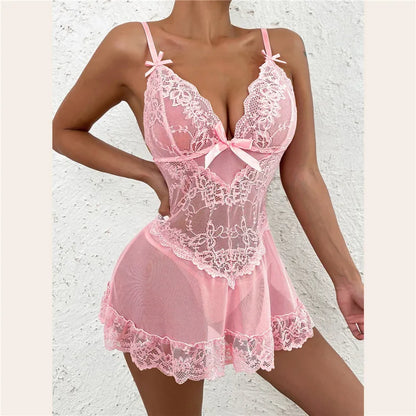 Women Sexy Lingerie Lace Babydoll Dress Erotic Underwear Open Bra Mesh Sheer Pajamas Sexy Costumes Bodysuit Exotic Porn Outfit