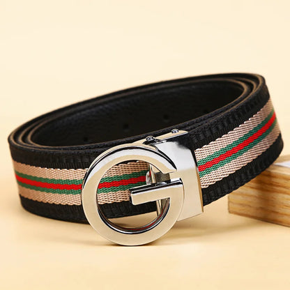 Luxury-sleek designer style G-shaped canvas belt for fashionable and durable high-quality jeans. Men's and women's casual leathe