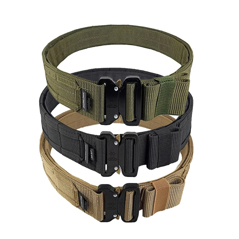 5cm Men Tactical Belt with Inner, Metal Buckle Quick Release Laser Cut MOLLE Combat Two in One Battle Belt