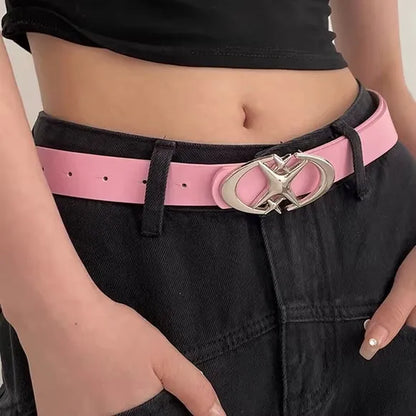 Fashion Pink Black White Moon Star Y2K Belts for Women Spice Girls PU Leather Retro Punk Metal Jeans Pants Decorative Belt Waist