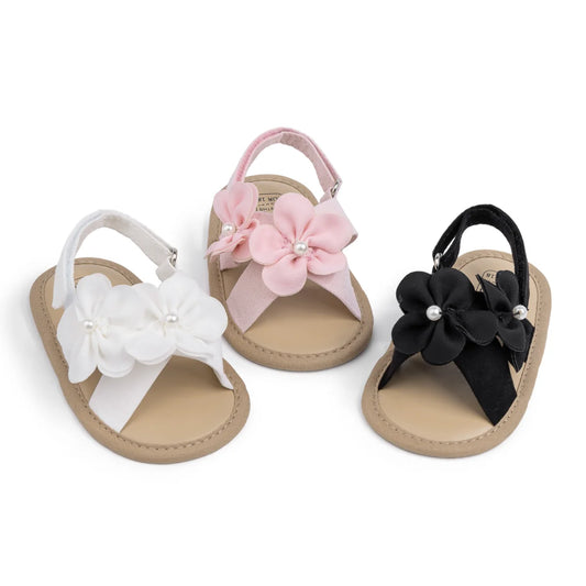 2025 New Baby Girls Shoes Flowers With Pearls Summer Cool Princess Sandals Lightweight Comfortable Soft Anti-slip Flat Sole