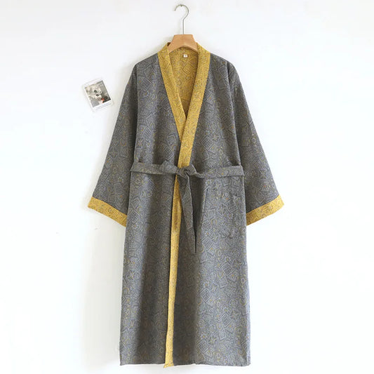 Cotton Colored Woven Jacquard Bathrobe Men's Large-size Nightgown for Spring and Autumn Hotel Bathrobes with Belt