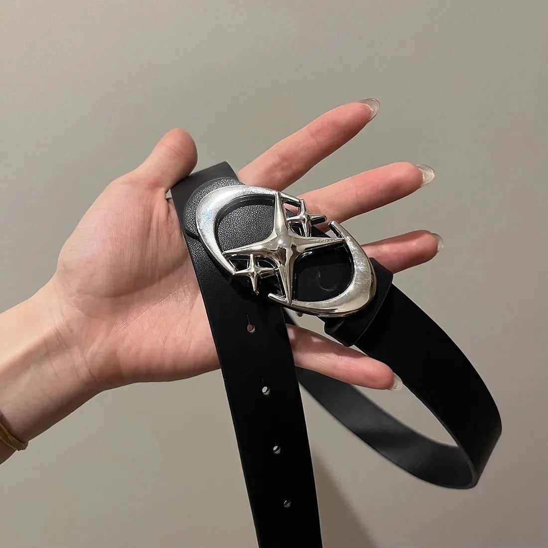 Fashion Pink Black White Moon Star Y2K Belts for Women Spice Girls PU Leather Retro Punk Metal Jeans Pants Decorative Belt Waist