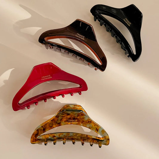 2025 French Acetic Acid Print Hollow Hair Claws for Women Simple Large Shark Clip Back of Head High Volume of Hair Accessories