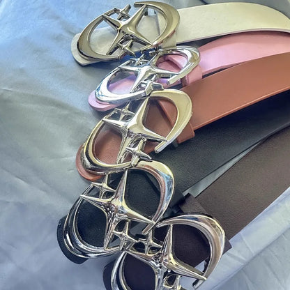 Fashion Pink Black White Moon Star Y2K Belts for Women Spice Girls PU Leather Retro Punk Metal Jeans Pants Decorative Belt Waist