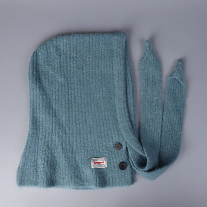 Korean Knitted Balaclava Hat Women's Winter Warm Scarf Integrated Hooded Scarf Knitted Wool Beanie Cap
