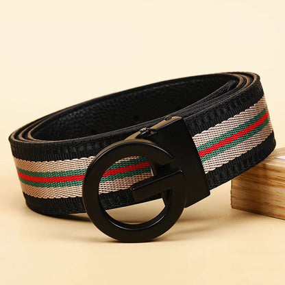 Luxury-sleek designer style G-shaped canvas belt for fashionable and durable high-quality jeans. Men's and women's casual leathe