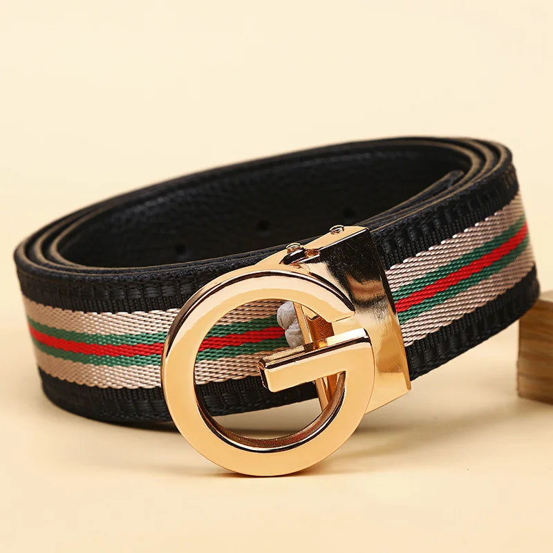 Luxury-sleek designer style G-shaped canvas belt for fashionable and durable high-quality jeans. Men's and women's casual leathe