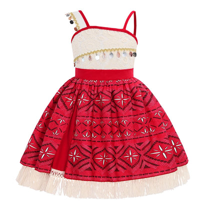 Girls Outfit Cosplay Children's Costume Party Princess Dress Summer Casual Beach Dress Necklace Wig Set Party Dresses For Girls