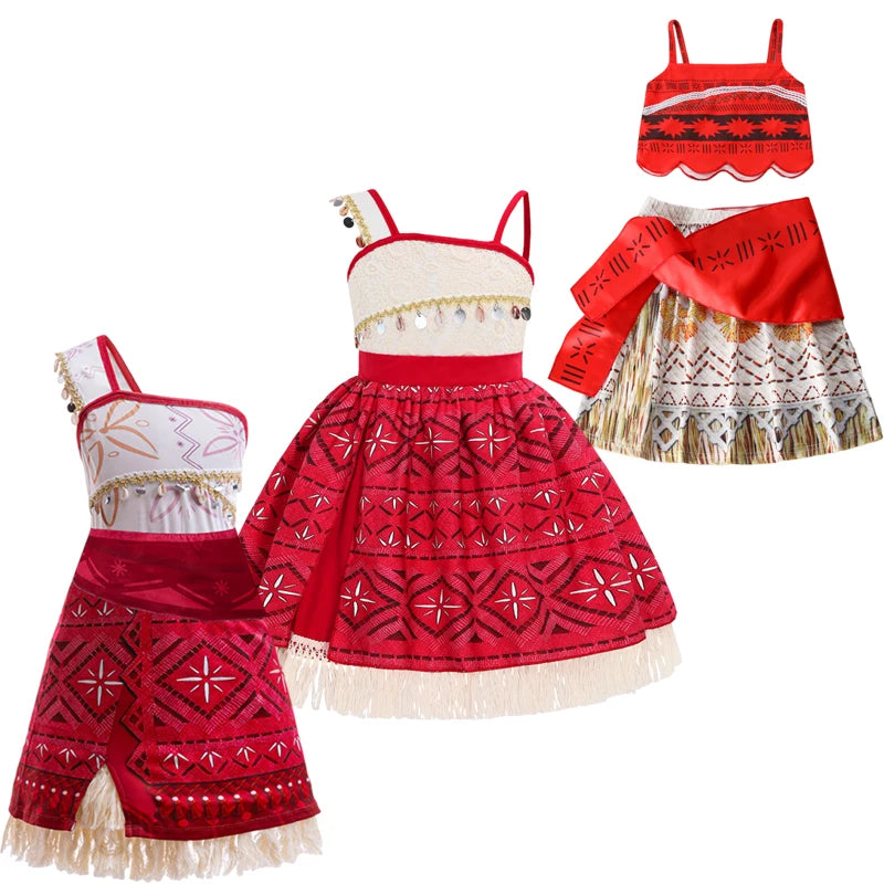 Girls Outfit Cosplay Children's Costume Party Princess Dress Summer Casual Beach Dress Necklace Wig Set Party Dresses For Girls