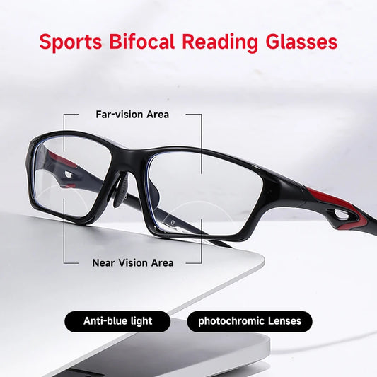 Anti-blue Light Bifocal Reading Glasses Men Sports Photochromic Readers TR90 High Quality Multifunctional Eyeglasses