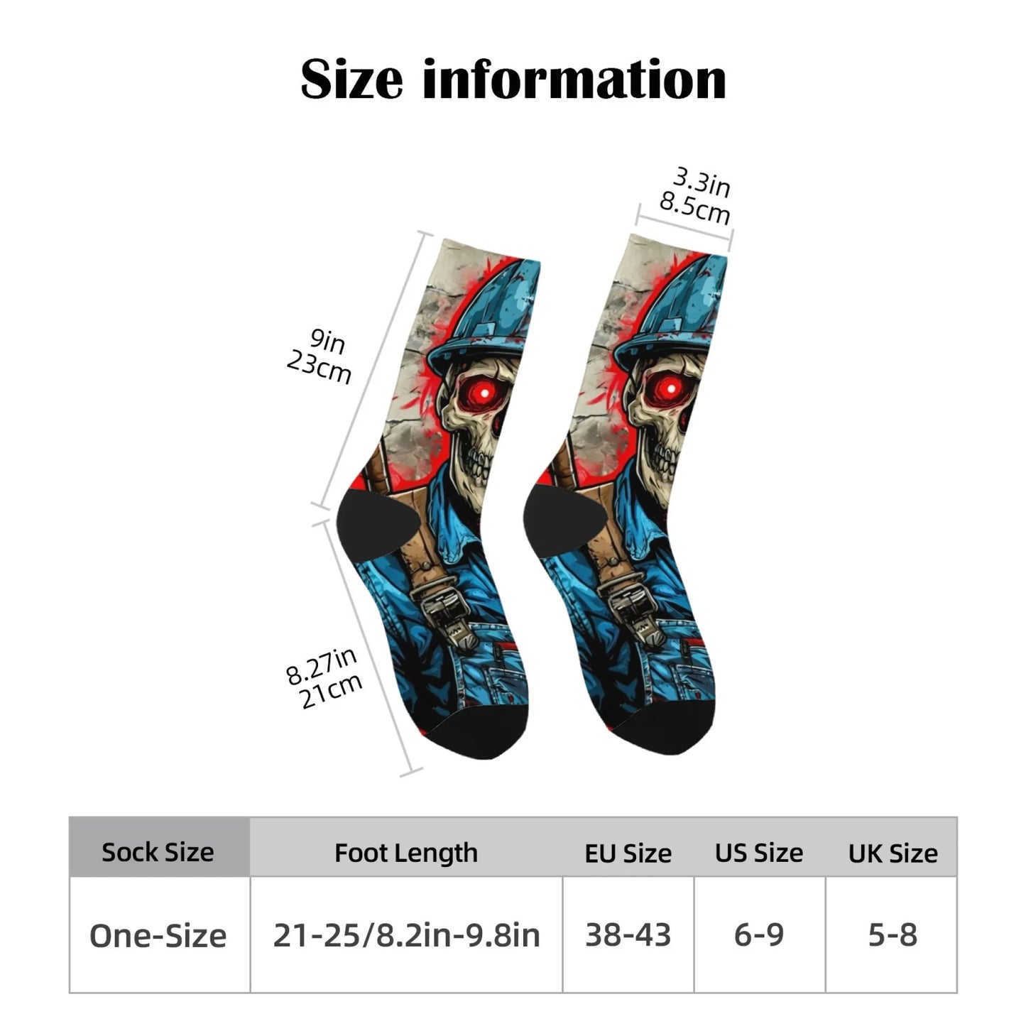 Funny plumber skull trendy socks gift Harajuku retro compression socks novelty street hip-hop socks suitable for all seasons