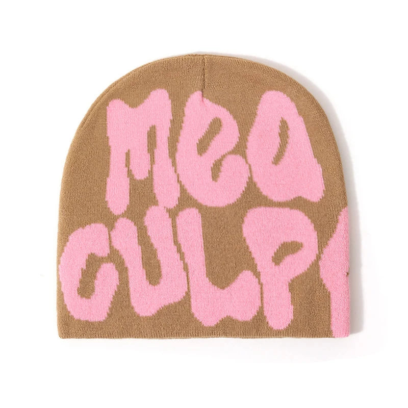 Women's "MEA CULPA" Hip Hop Knit Cap Unisex Y2K Cold Hat Men's Fashion Stretch Thermal Beanie