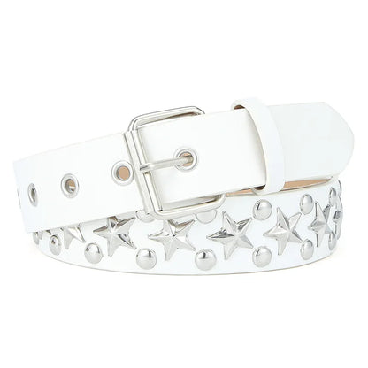 Silver Star Rivet Belt Unisex Fashion Trendy All-Match Jeans Accessories Girdle Hip Hop Punk Y2k Girls Black Pu Waistband