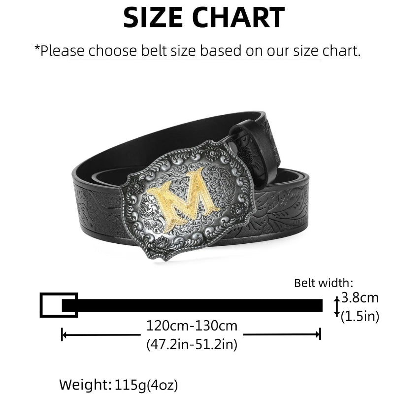 New Men's Belt Western Cowboy PU Leather Belt - Men Waist Strap Bull Decoration Floral Engraved for Jeans