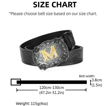 New Men's Belt Western Cowboy PU Leather Belt - Men Waist Strap Bull Decoration Floral Engraved for Jeans