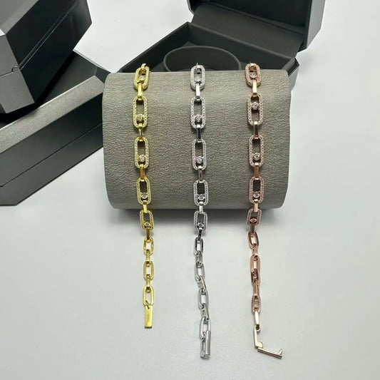 France 2025 New Fashionable Women's 925 Pure Silver Multi Section Mobile Diamond Bracelet Wedding Anniversary Exquisite Gift