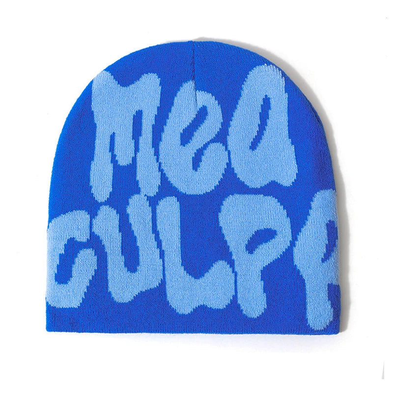 Women's "MEA CULPA" Hip Hop Knit Cap Unisex Y2K Cold Hat Men's Fashion Stretch Thermal Beanie