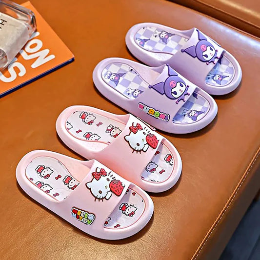 My Melody Kuromi Hello Kitty Children's Slippers Girl Boy Indoor Bathroom Living room Non-slip Home Parent-child Slippers Summer