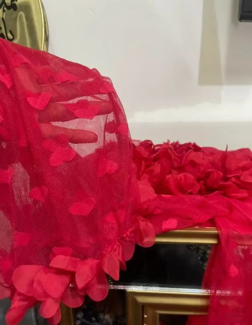 Sexy Pajamas Lace Perspective Loungewear Sling Vest Set Red Love Large Size Net Sexy Sleepwear  Clothes for Women