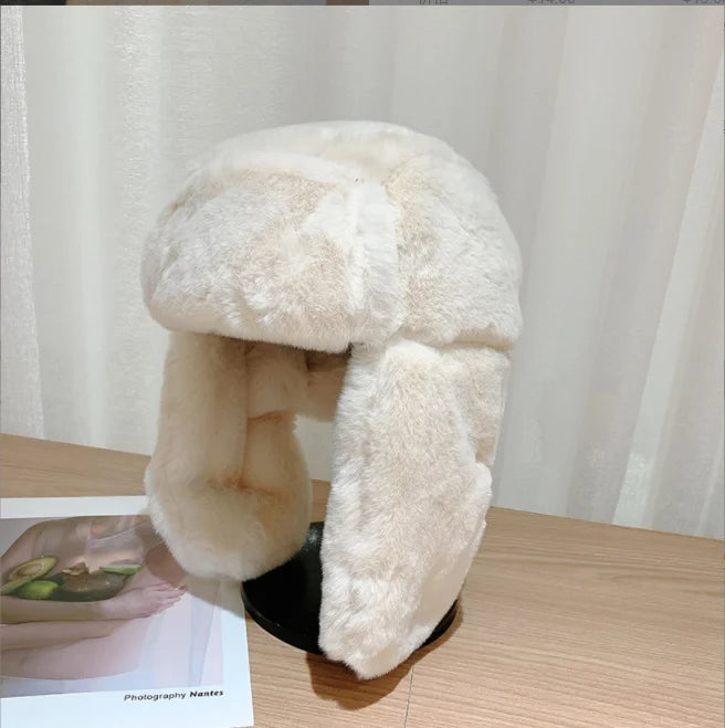 Women's Winter Thickened Warm Beanie Russian Caps Korean Fashion Ushanka Earflap Pilot Hat Women's Trend Bomber Hat Adjustable