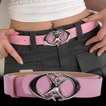 Fashion Pink Black White Moon Star Y2K Belts for Women Spice Girls PU Leather Retro Punk Metal Jeans Pants Decorative Belt Waist