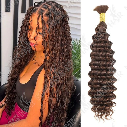 #4 Deep Wave Hair Bulk Extensions Remy Hair Bundles DIY Bulk Braiding Human Hair 30 Inchs 50g/Pack Bulk Human Hair For Braiding