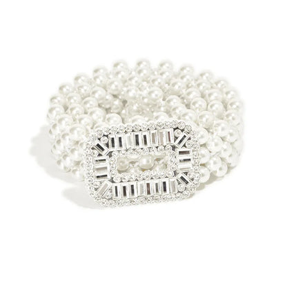 1 Piece With White Pearl Belt Elastic Oval Buckle Fashion Women's Waist Chain