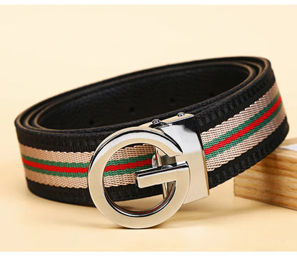 Luxury-sleek designer style G-shaped canvas belt for fashionable and durable high-quality jeans. Men's and women's casual leathe