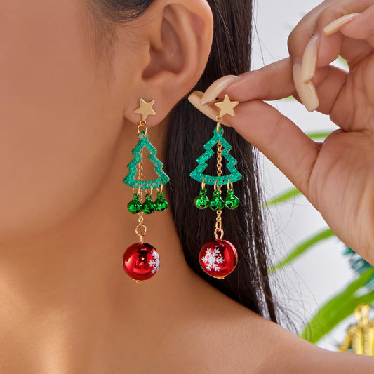 New Trendy Christmas Tree Snowflake Earrings for Women Colorful Xmas Bells Long Tassel Drop Earrings Girls New Year Jewelry Gift