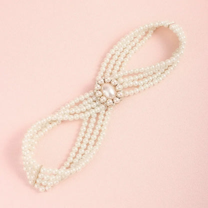 1 Piece With White Pearl Belt Elastic Oval Buckle Fashion Women's Waist Chain