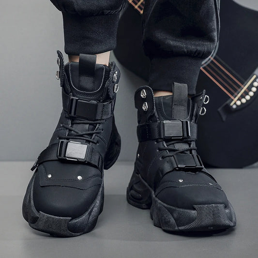 Men's Designer Air Cushion Shoes Fashion Casual Genuine Leather Cowhide Height Increased Platform Shoes High Top Chunky Sneaker